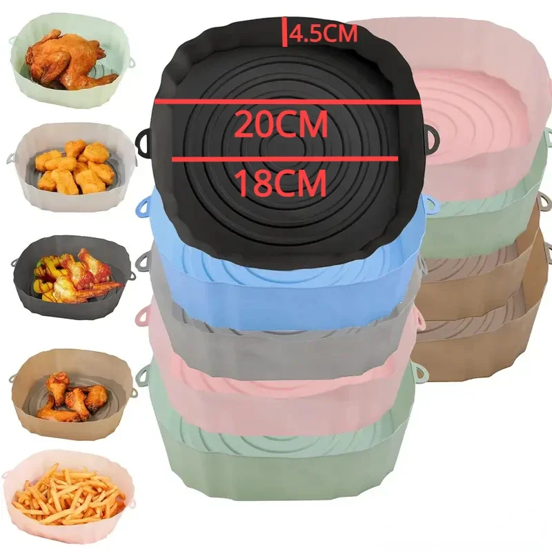 

1Pcs Air Fryer Silicone Basket Silicone Mold Airfryer Oven Baking Tray Pizza Fried Chicken Basket Reusable Pan Liner Accessories