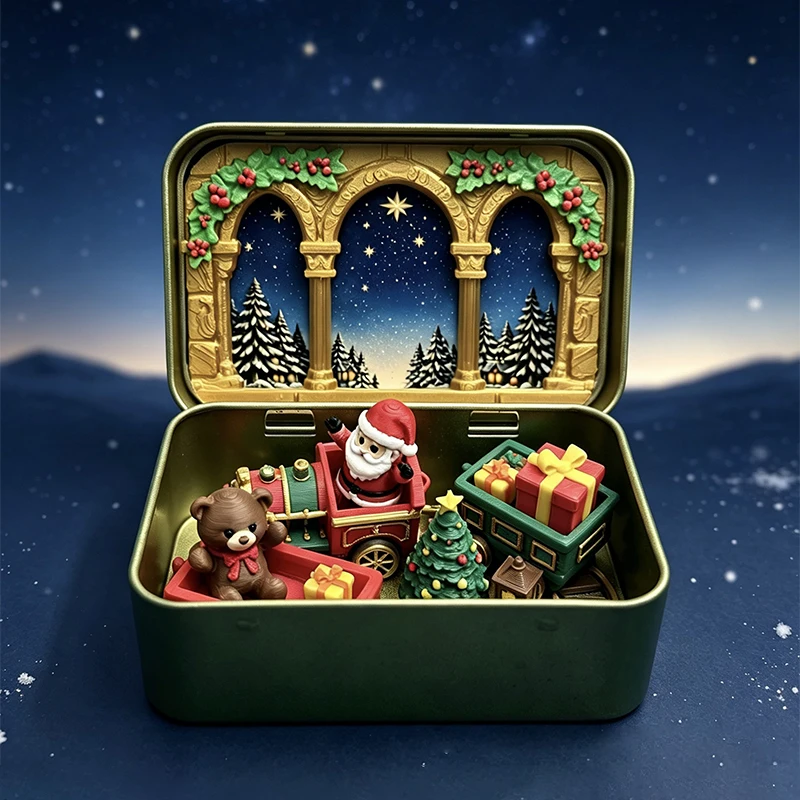 3D Printed Mini Christmas Scene Set in a Tin Box Pocket Size Nativity Scene Gift Small Religious Ornament for Desk Shelf Decor