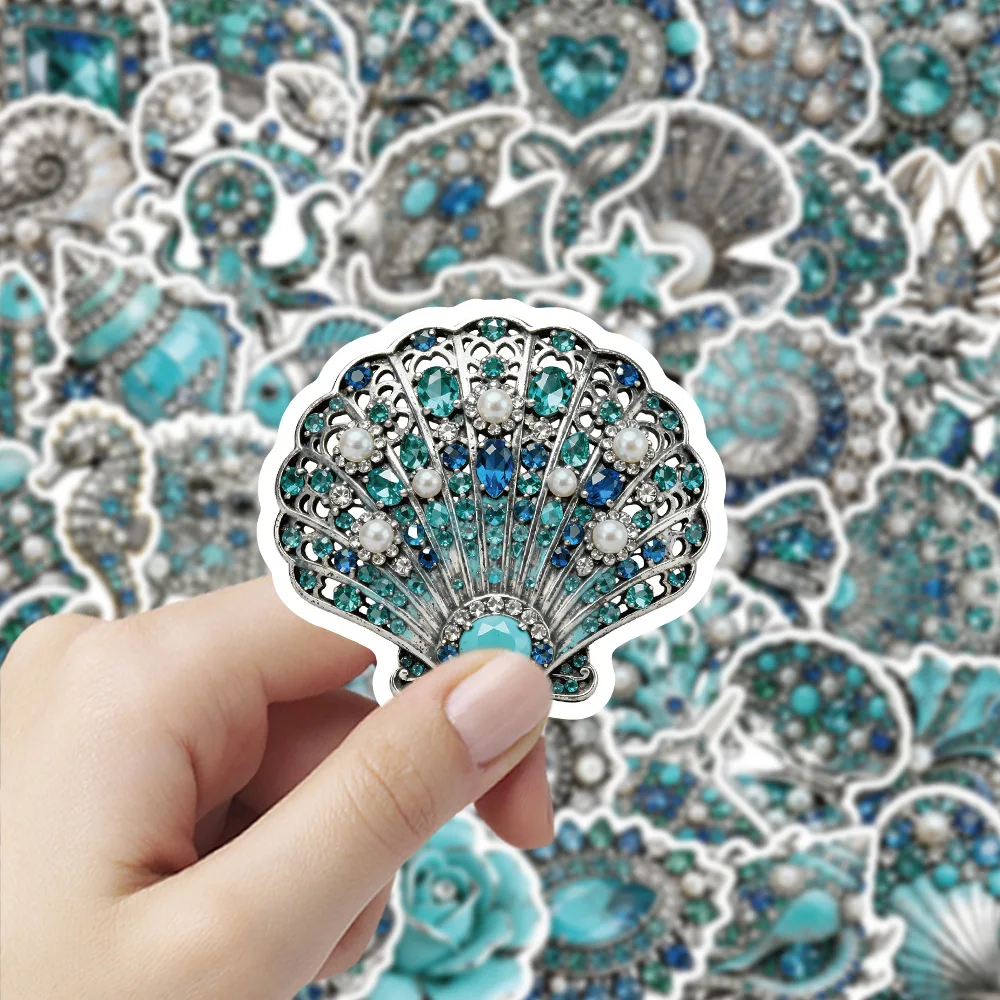50PCS Blue Diamond Ocean Animal Exquisite Graffiti Stickers Decorate Water Cup Luggage Helmet Skateboard Waterproof Reward Decal