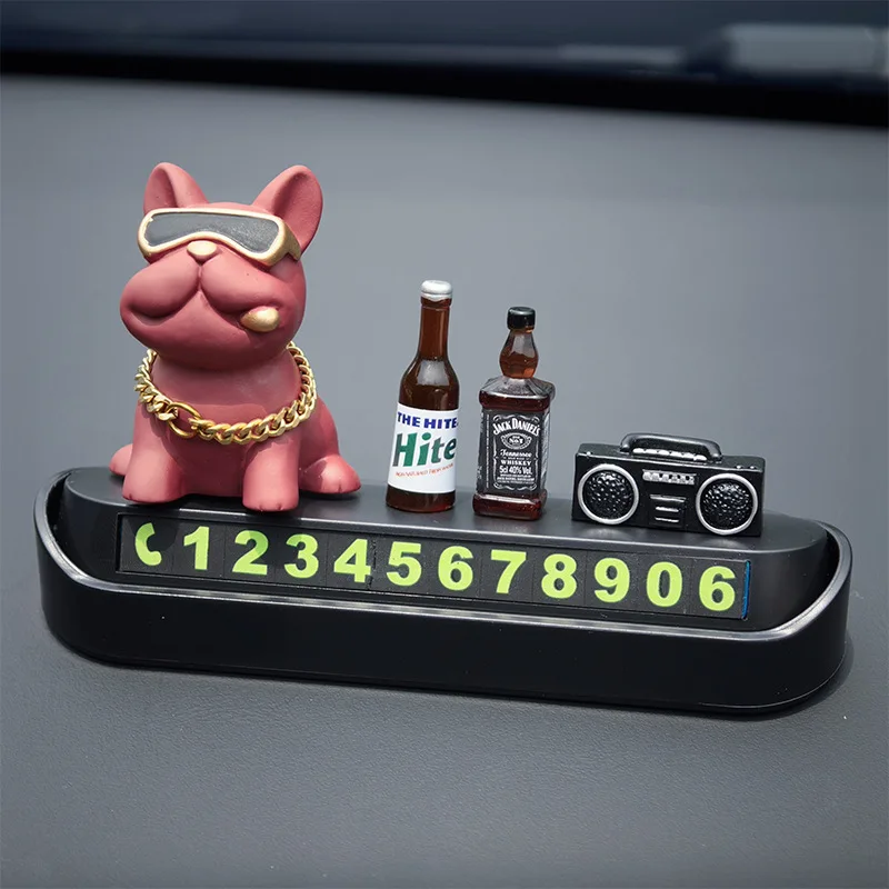 Cute Funny Bulldog Car Temporary Parking Placard - Dashboard Decoration Car Accessories Cute Gift Car