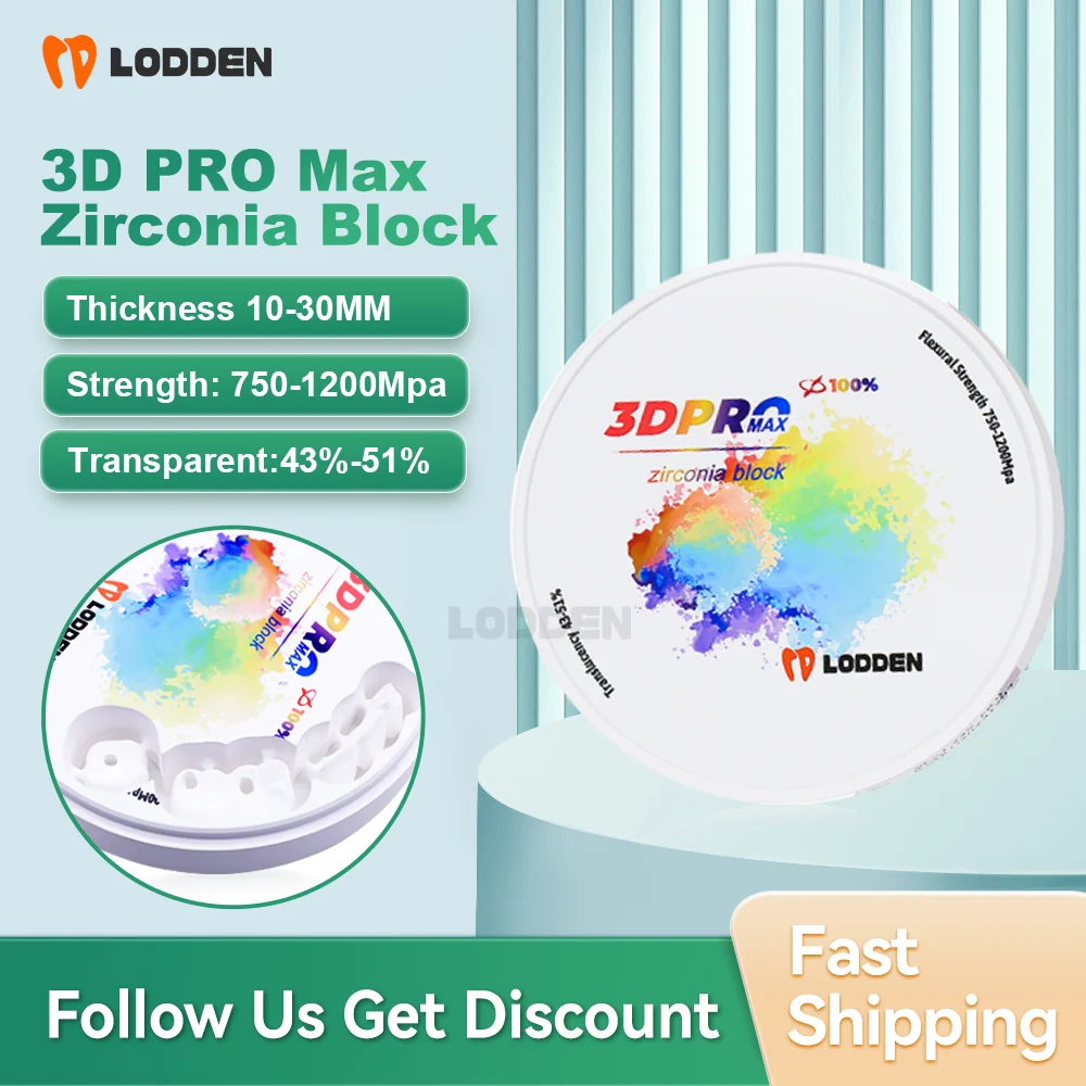 LODDEN Dental Multilayer Zirconia Block 3D PRO MAX For CAD CAM 98mm Open System Dental Lab Denture Dentist Material Vita16 Color