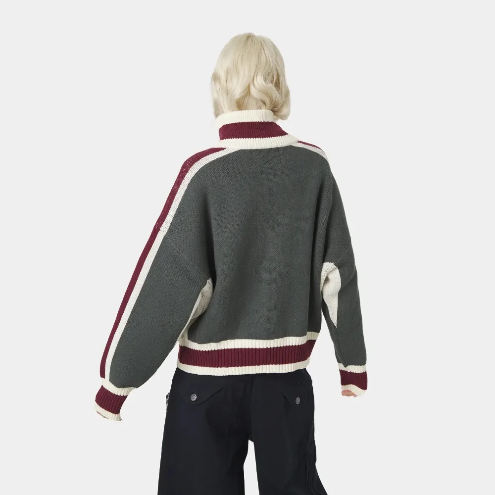 Retro contrastante malha cardigan camisola outono e inverno moda feminina carta bordado solto macio quente diário jaqueta casual