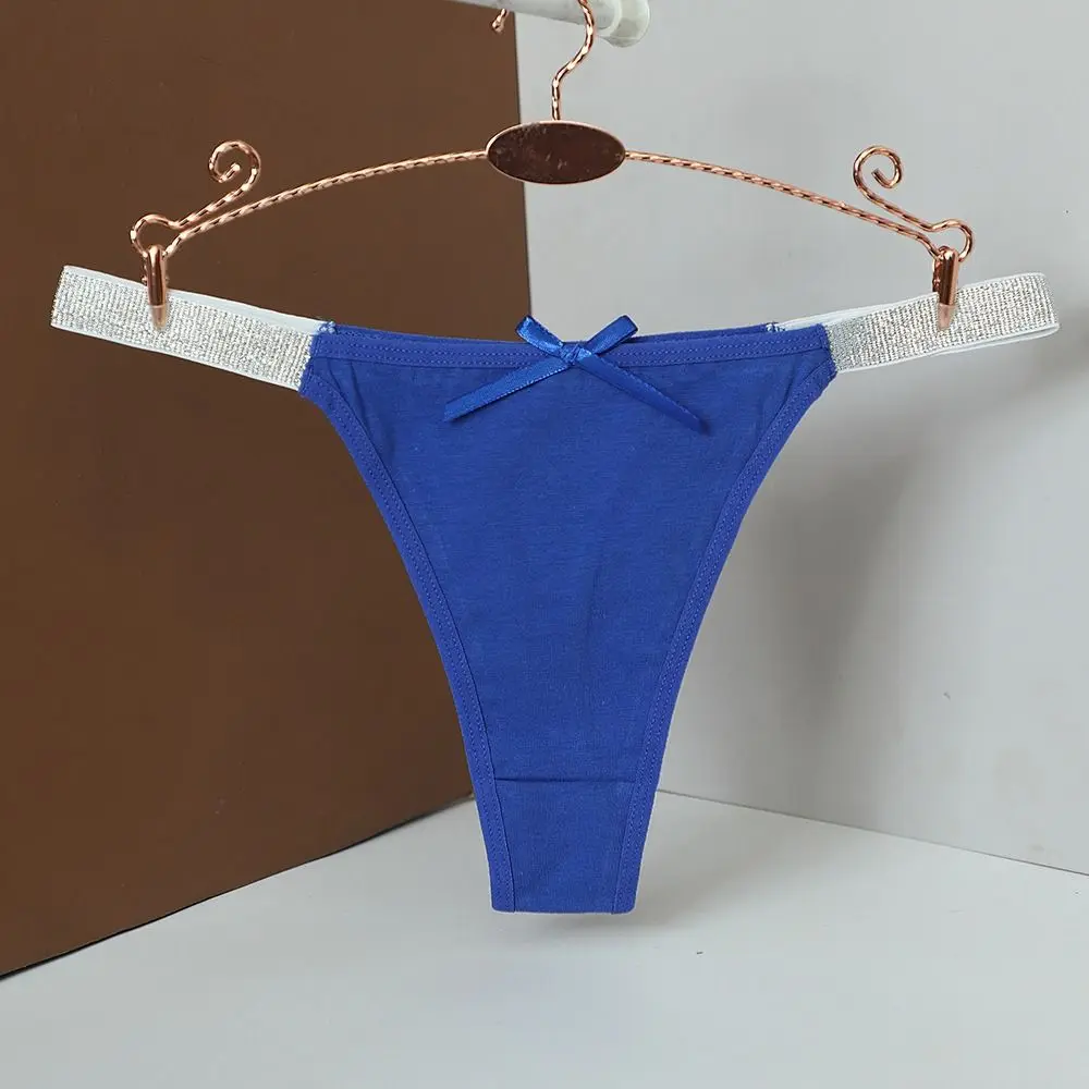 

Soft Low-waisted Bowknot Panties Silver Thin Belt G-String Women's Briefs Bow Sexy Cotton Thong Girl