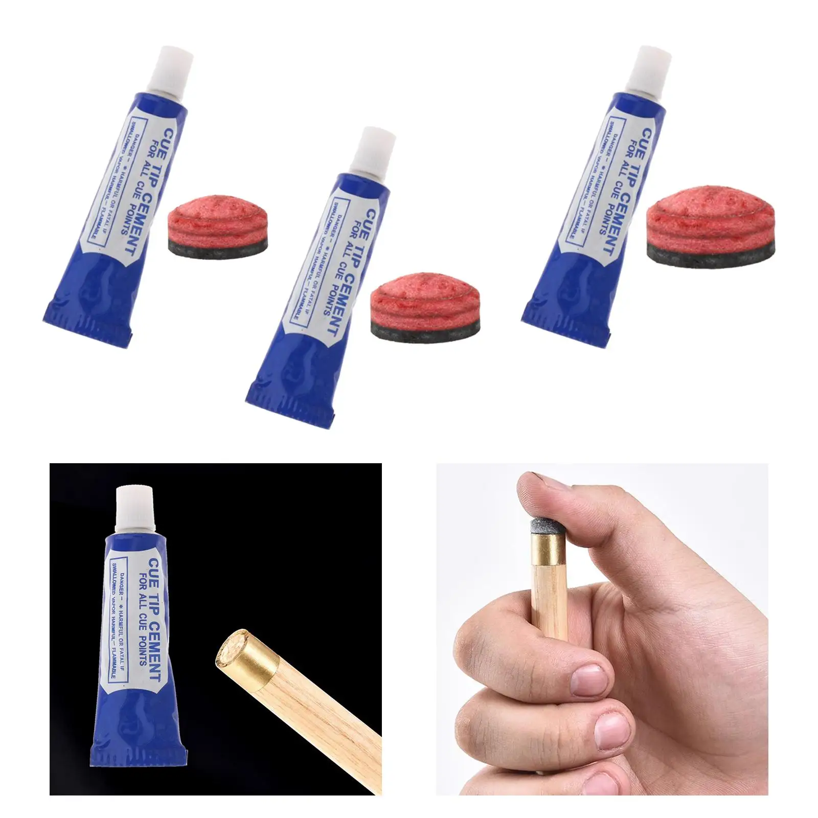 Billiard Pool Cue Tip with Cue Tip Glue Quick Drying Strong Glue Red PU Cue Tip for Pool Cue Home Commercial Billiards Supplies