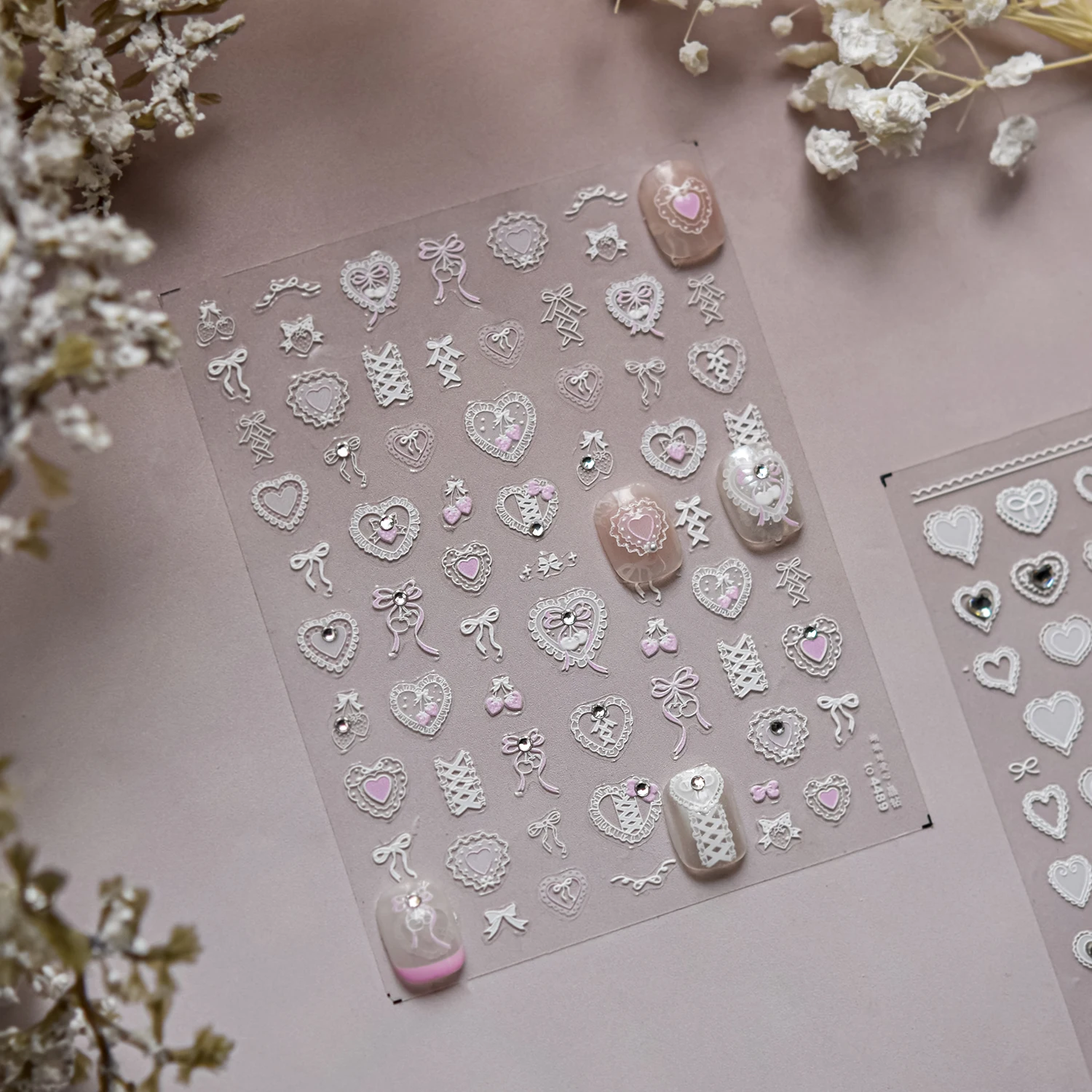 1 pz fiori di pizzo rosa amore manicure decorazione decalcomanie per unghie linee di fiocco 5D adesivi in rilievo stampa sulle unghie