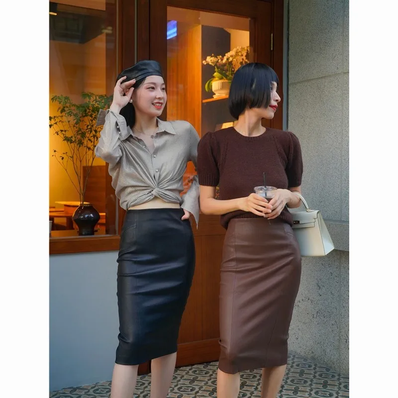 

Модная женская юбка из овчины с высокой талией, осенне-зимняя новинка, повседневная юбка А-силуэта, стройнящая и подчеркивающая фигуру