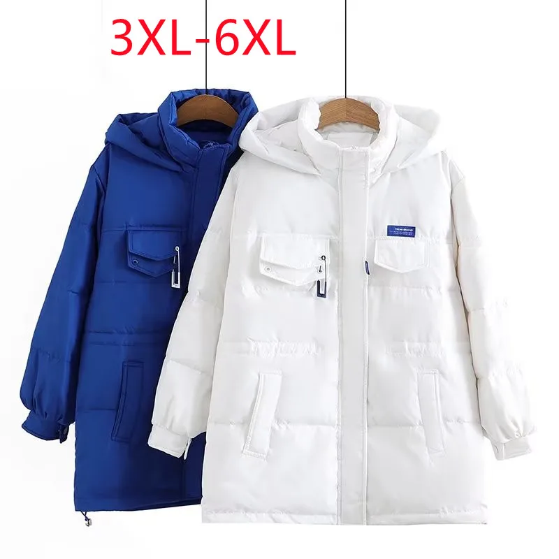 

New 2022 Ladies Winter Plus Size Tops For Women Large Size Long Sleeve Hooded zipper blue Coat 3XL 4XL 5XL 6XL