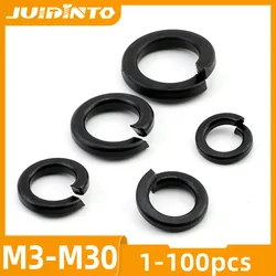 JUIDINTO 1-100pcs Black Spring Lock Washers m3 m4 m5 m6 m8 m10 m12 m14 m16 m18 m20 Carbon Steel Spring Washer for Automotive
