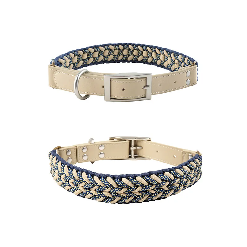 

Hot Sale Premium Handmade Braided Dog Collar and Leash PU Leather Comfortable Pet Lead for Medium Large Dogs Pet Supplies