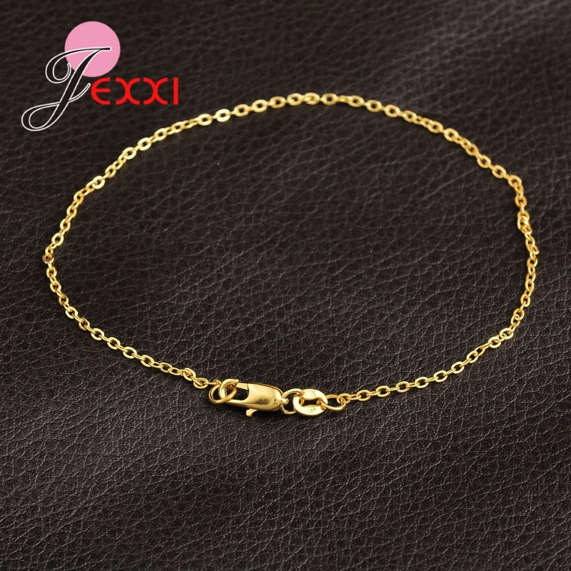 Simple 925 Sterling Silver Color Link Chain Bracelets for Women Girl Fashion Gold Bracelet Jewelry Wholesale