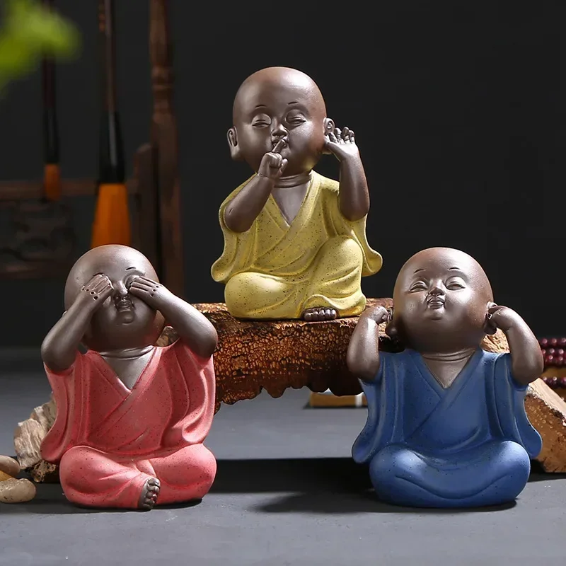 

Chinese style three not small monk ceramic statue, modern art sculpture cute tea set decoration home decoration statuette