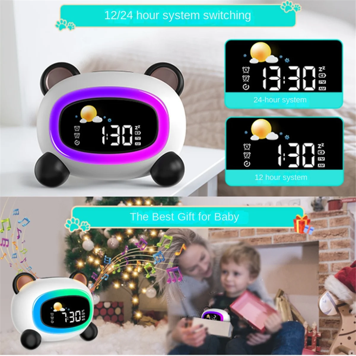 ساعة منبه للأطفال من OK to Wake، مع ضوء ليلي للتدريب على النوم، للأطفال والأطفال الصغار، ساعة أطفال مع ضوء
