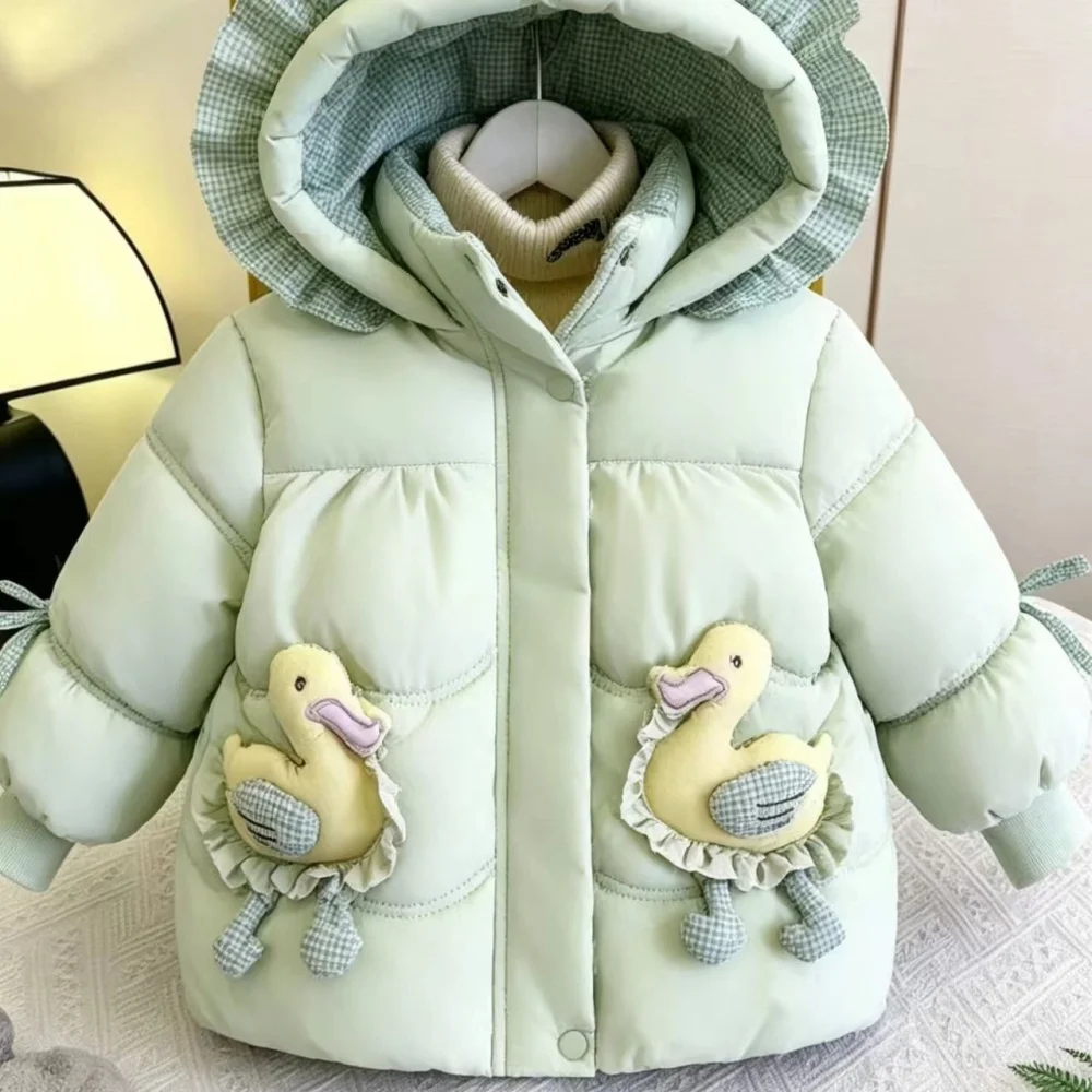Cute Cartoon Duck Baby Winter Coat Fluffy Hooded Down Jacket 90-130 Autumn And Winter Children's Duck Down Jacket Warm Hooded Ja
