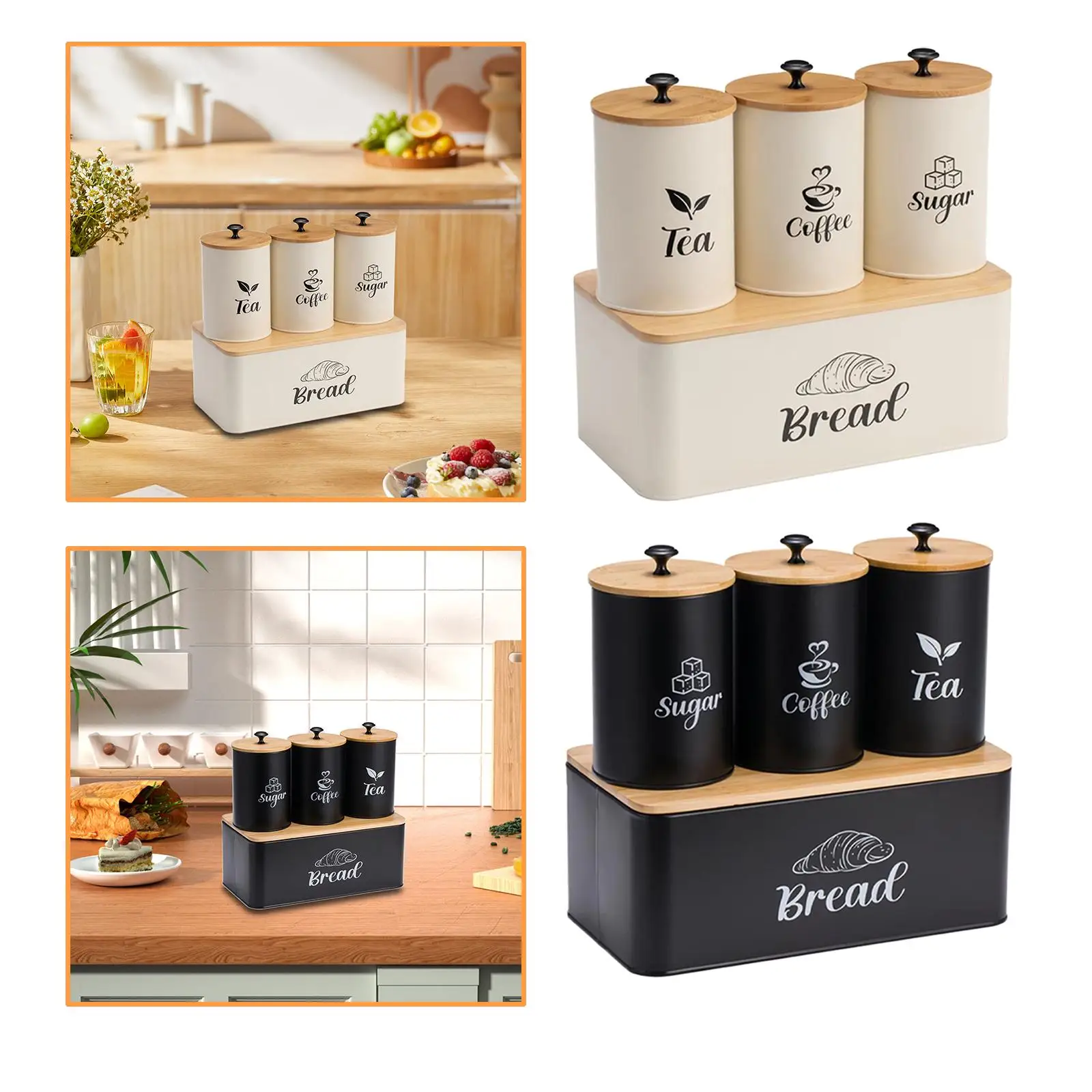 Kitchen Canisters Set Kitchen Food Storage Container Rustic Breadbox Coffee Tea Sugar Storage for Coffee Shop, Home, Cookies