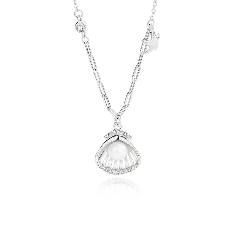 

S925 Silver Pearl Shell Necklace for Women Trendy Sen Ins Wind Luxury Pendant for Engagement or Wedding Small Gift for Baby