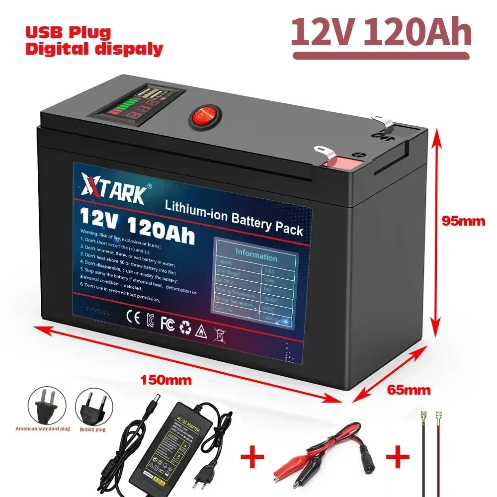 

NEW Sprayers 12V 120Ah Built-In High Current 18650 Lithium Battery Pack For Electric Vehicle Batterie 12.6V Charger with usb