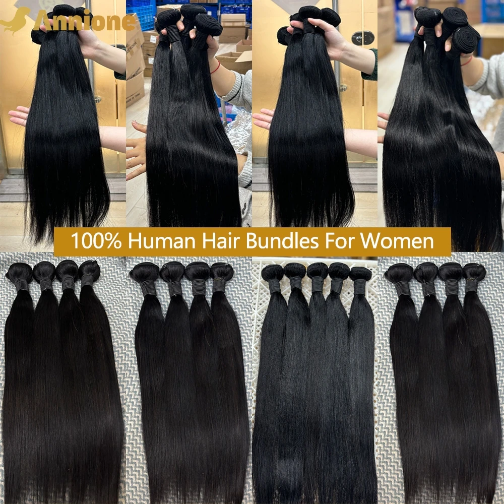 Straight Bundles 100% Human Hair 1/3/4 Raw Hair Bundles Deal Brazilian Hair Remy Extension Double Weft Hair Weaving For Women