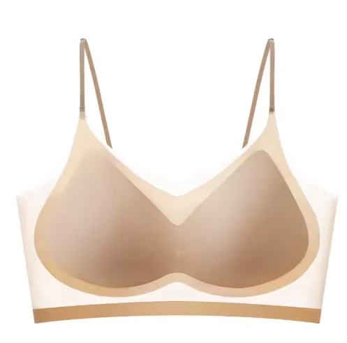 Ultradünner, atmungsaktiver BH aus Eisseide, Damen-Bustier-Unterwäsche, nahtloser Rücken, Neckholder-Weste, Wickel-BH, kleine Brust zusammen