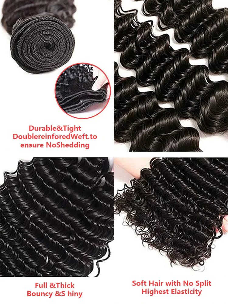 Deep Wave Human Hair Bundles Curly Hair Brazilian Weaving 30 32 34 Inch Natural Human Hair Remy Loose Deep Wave Hair Bundles