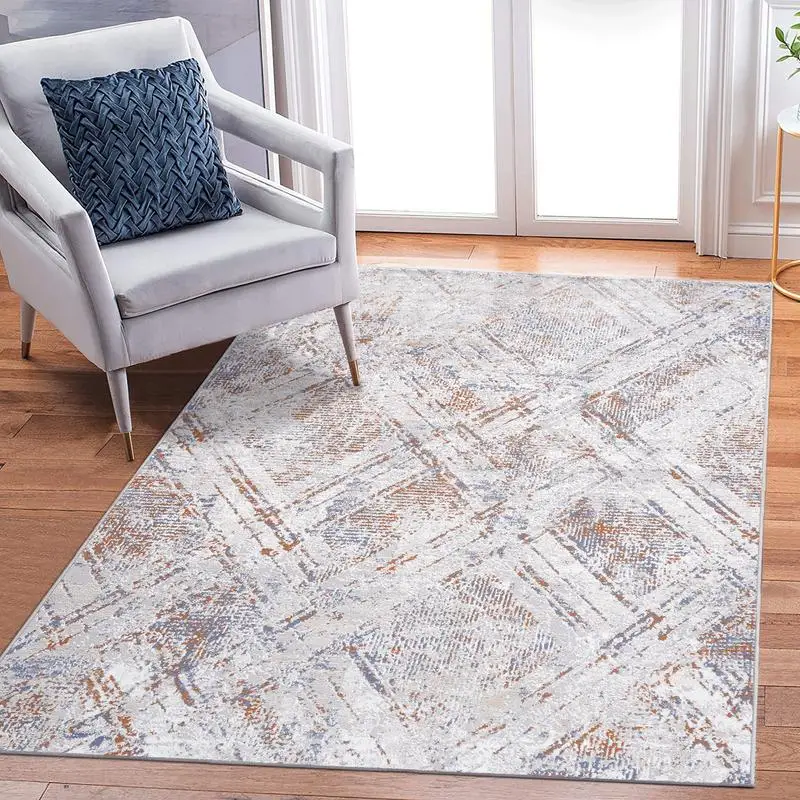 

Beige Geometric Non-Shedding Area Rug 6X9 for Living Room Bedroom Dining Office Stylish Stain Resistant Home Decor