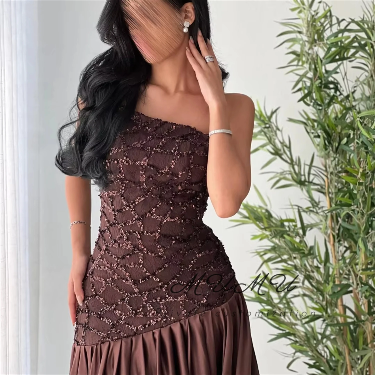 

MuMu Customized Платье Вечернее Dress Women Elegant Party Dresses Woman Wedding Guest Dress فساتين سهرة Coffee Color Prom dress