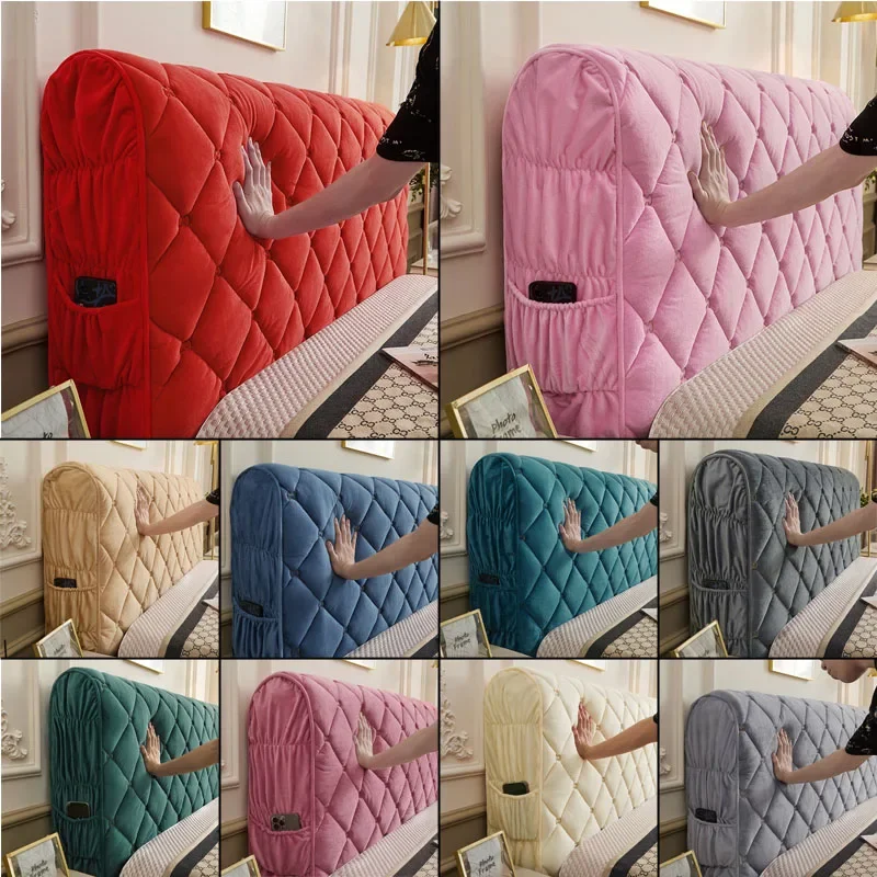 All inclusive Luxury Embroidered Velvet Quilted Headboard Cover Solid Color Soft Fluffy Short Plush All-inclusive Bed Head Cover