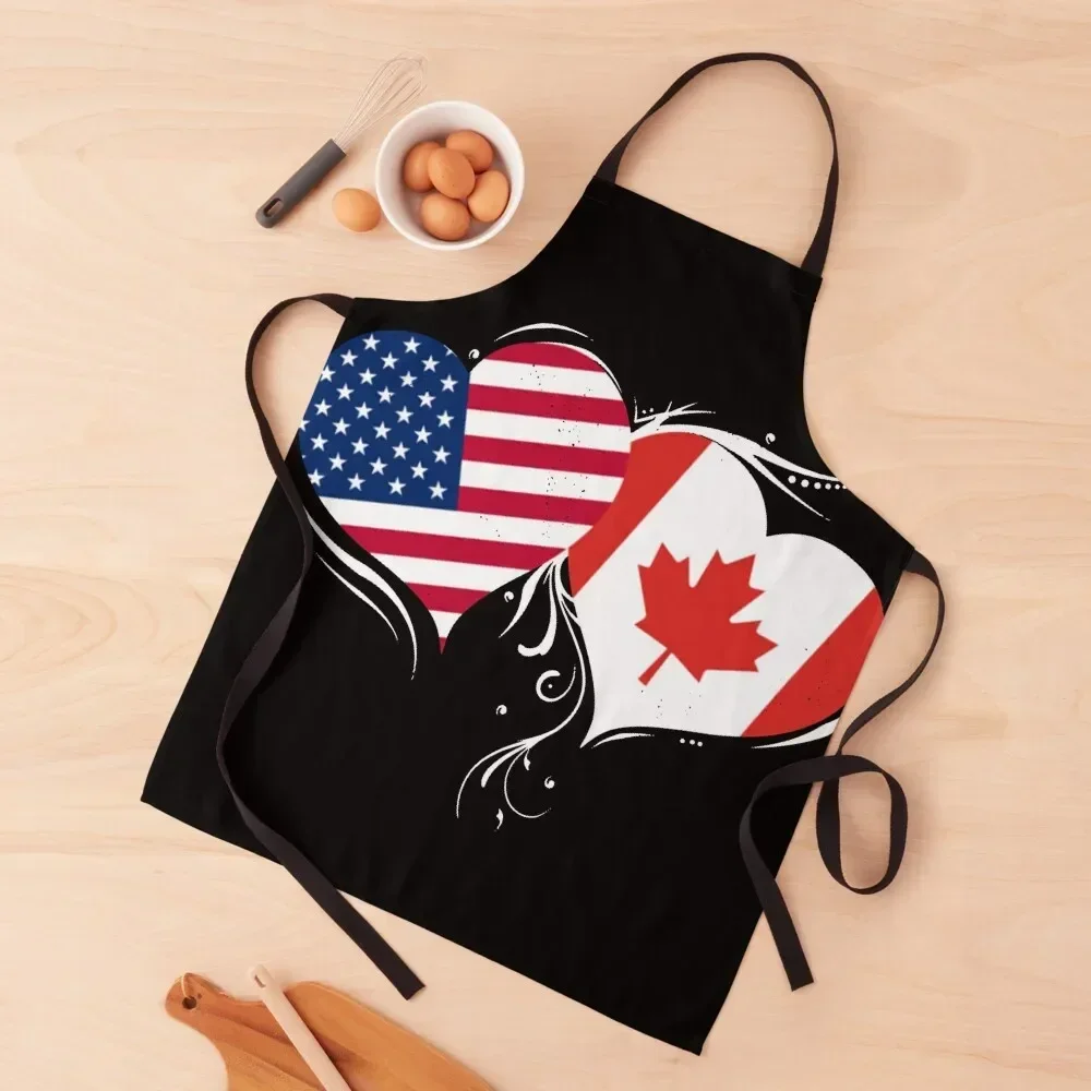 

US and Canada flag hearts - Canada Usa Flag Twin Heart Apron Kitchen Tools japanese woman Customizable Apron