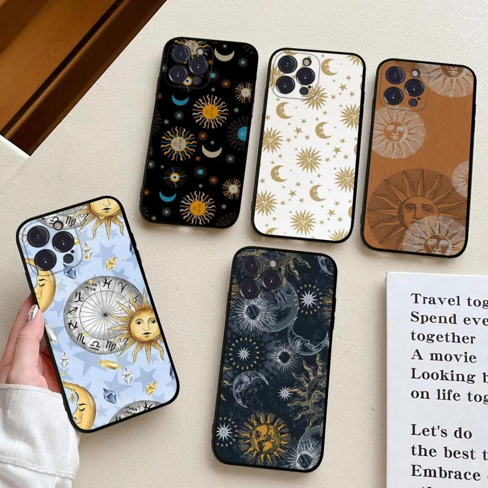 شخصية الفن الشمس القمر قضية الهاتف آيفون 14 11 12 13 Mini Pro XS ماكس غطاء 6 7 8 Plus X XR SE 2020 فوندا شل #1