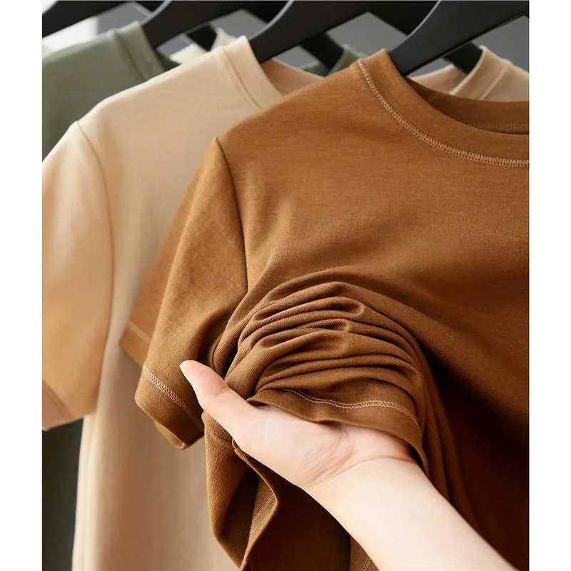 

Lyselle Women's round Neck Short Sleeve T-shirt Versatile Simple Summer Top triacetate spun yarn