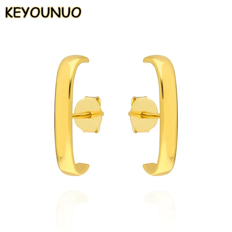 

KEYOUNUO Simple Gold Plated Earrings For Women Smooth Stud Earrings Fashion Party Wedding Jewelry Wholesale