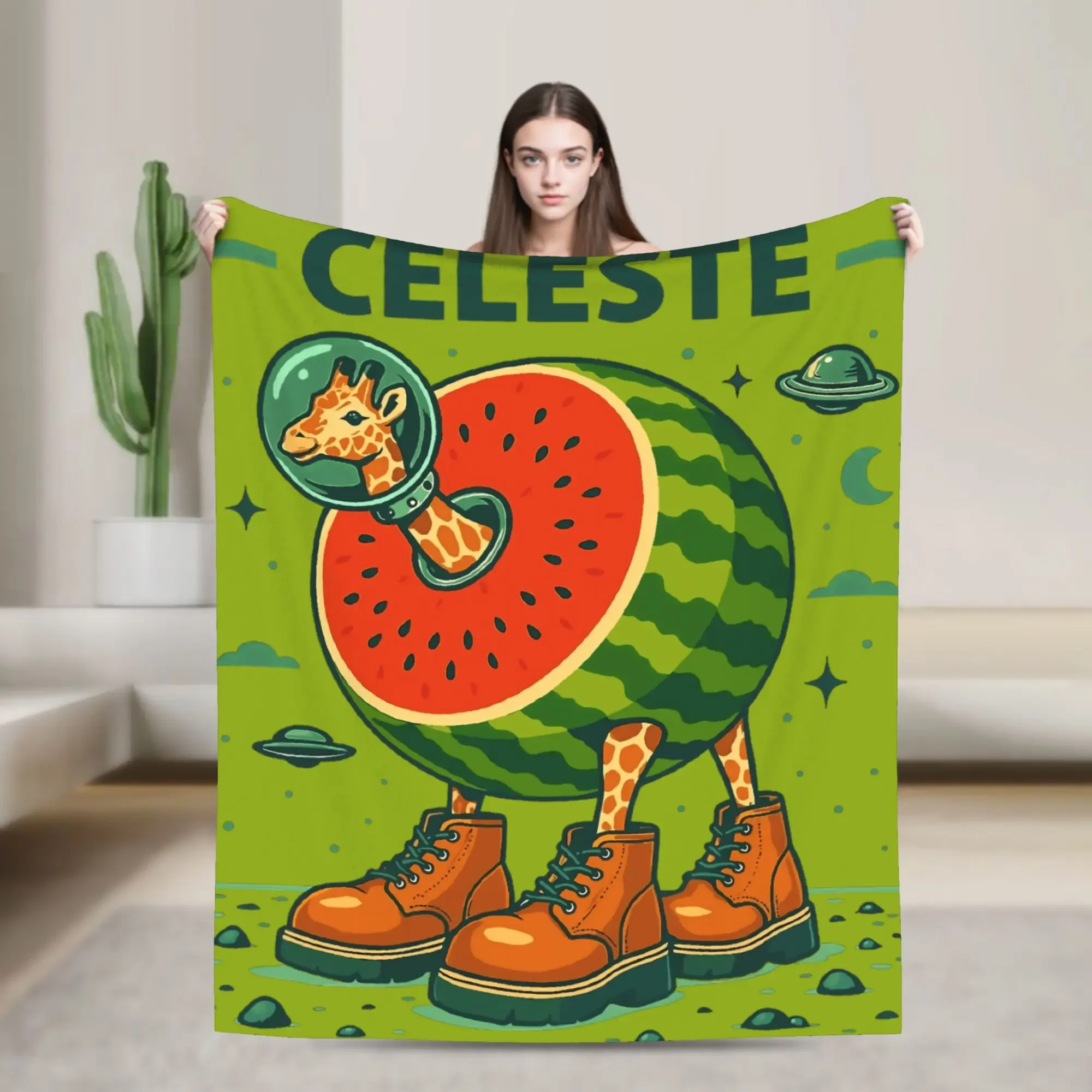 Manta duradera y acogedora con estampado de memes celestiales de jirafa, Franela suave, perfecta para viajes al aire libre