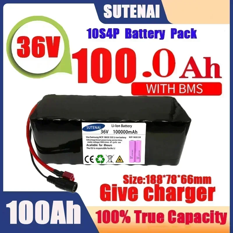 

2022 36V 120Ah Electric Bicycle Battery Built-in 40A BMS Lithium Battery Pack 36 Volt 2A Charging Ebike Battery + Charger