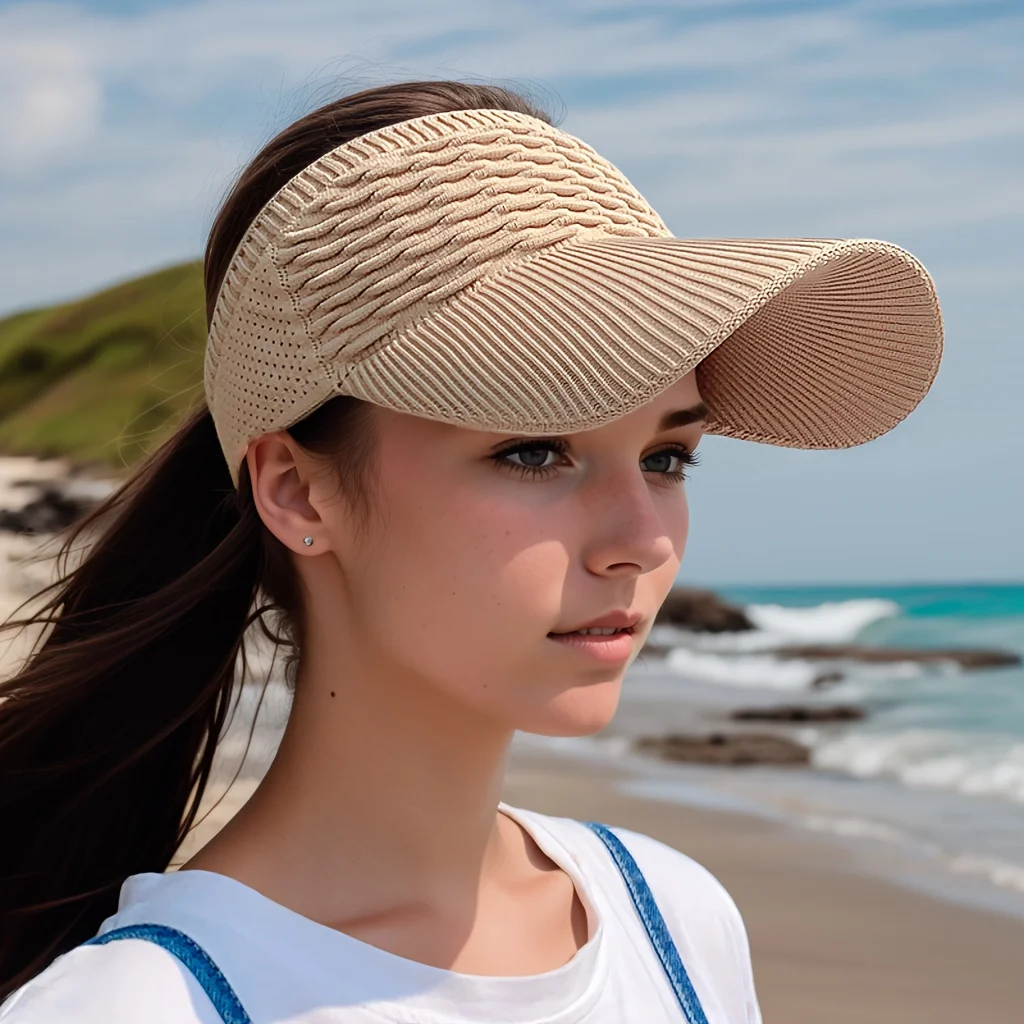 Breathable Knitted Sun Hat - Elastic Polyester Visor for Women with Sun Protection and Casual Style for Daily Summer Outdoor Use