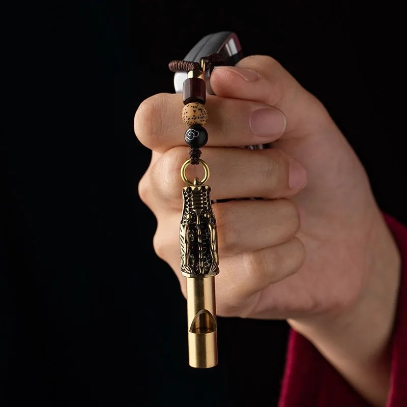 2pcs Brass Outdoor Rescue Whistle - Portable Keychain Design with Hanging Rope - Pendant Accessory