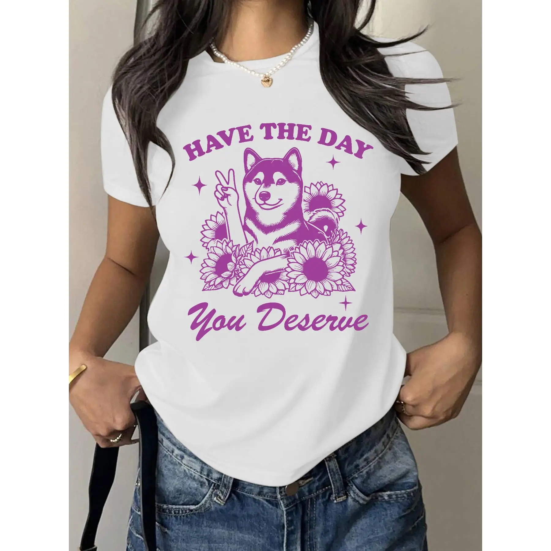 

Funny Dog T-shirt, Have The Day You Deserve Graphic Tee, Shiba Inu Peace Sign Shirt, Sarcastic Quote, Dog Lover's Humorous Gift