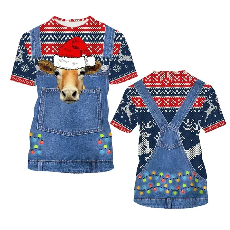 ثلاثية الأبعاد مطبوعة مضحك الحيوانات تي شيرت للرجال عيد ميلاد سعيد الجرافيك قصيرة الأكمام تيز موضة عادية س الرقبة تي شيرت الشارع القمم #2