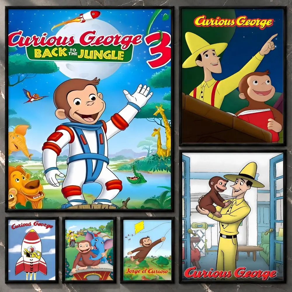 Curious George Playful Monkey Storybook Whimsical Family Cartoon Poster Aesthetic Unframed Wall Prints for Bedroom & Living Room
