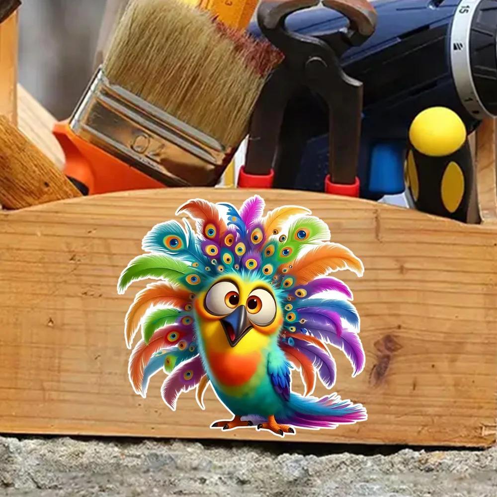 Adesivo de pássaro fantasia caprichoso colorido de 12x12cm para carros, laptops e paredes, motocicletas e caminhões, fácil de colar ao vidro