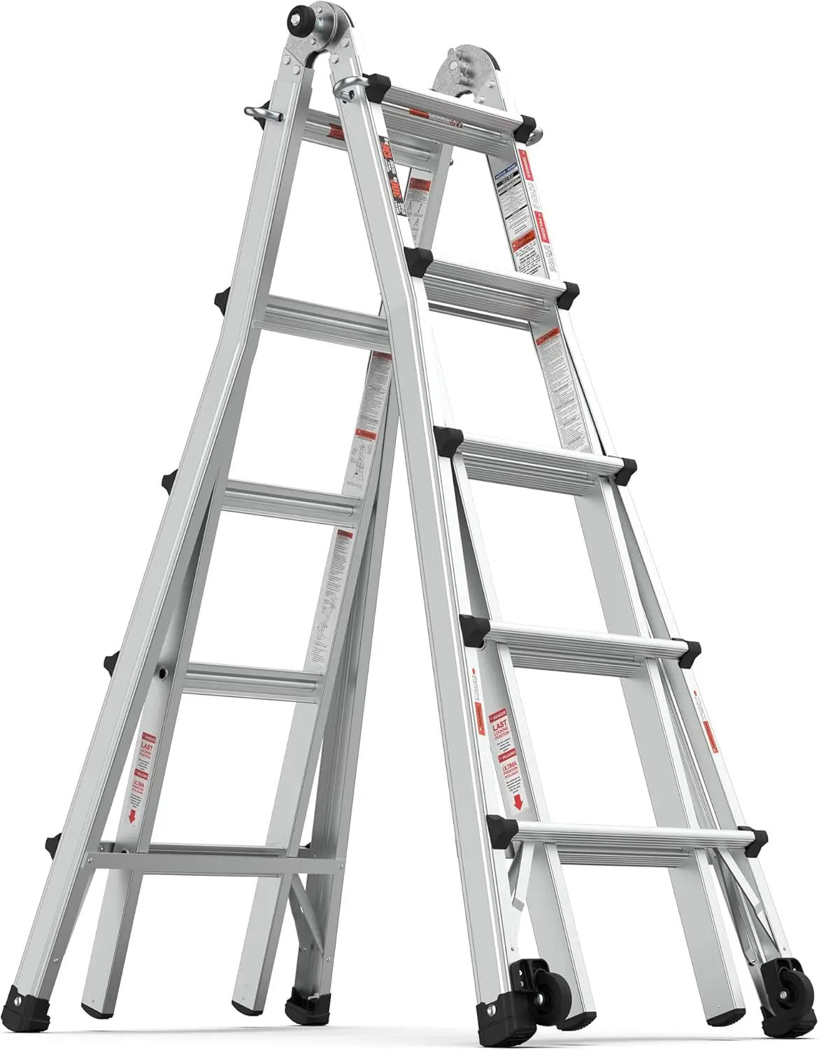 Ladder, A Frame 4 Step Extension Ladder, Stepladders, Anti-Slip Multi Position Ladder With Wheels 300 Lbs Load Capacity Folding