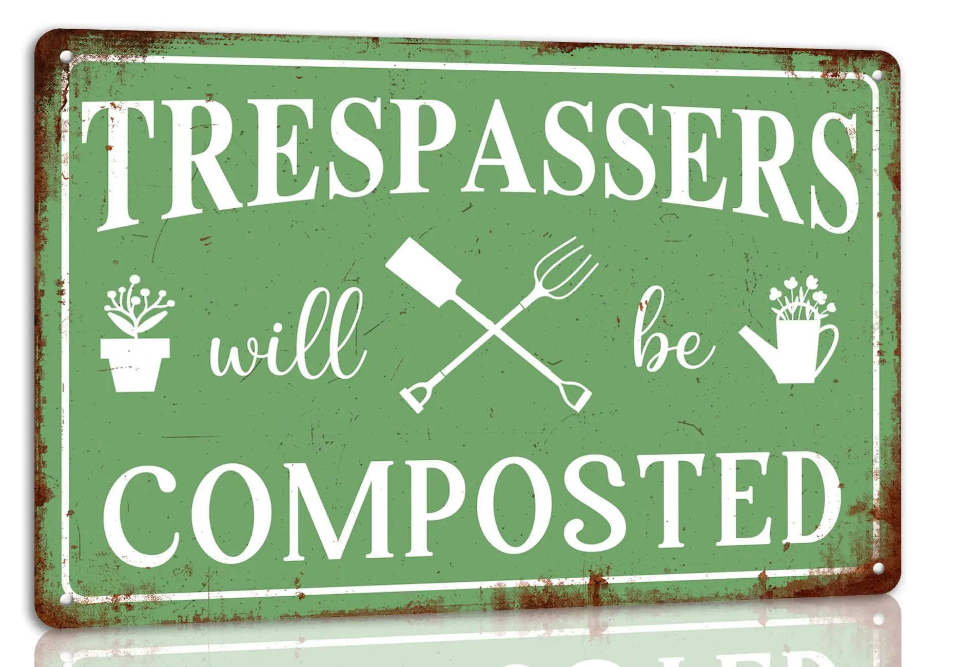 Trespassers Will Be Composted Vintage Metal Tin Sign Funny Garden Sign Warning Sign Garden Decorations Garden Wall Decor Art Pla