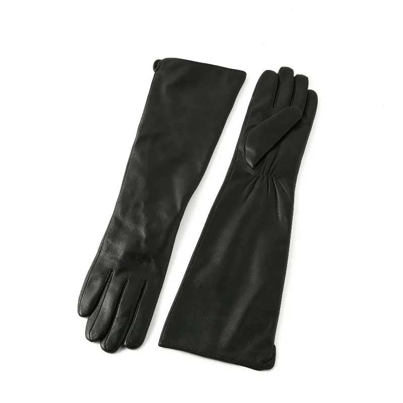 Customized 45cm Women's Sheepskin Leather Gloves, Warm in Autumn and Winter, Piled and Thickened To Prevent Cold