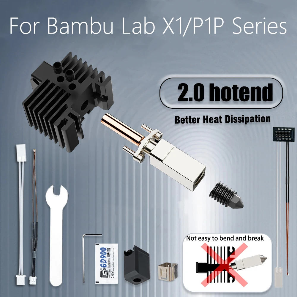 For Bambu Lab Hotend Upgrade TZ 2.0 Version Hardened nozzle bambulab Bi Metal Fit Bambulabs X1 X1C P1P P1S hotend P1P Thermistor