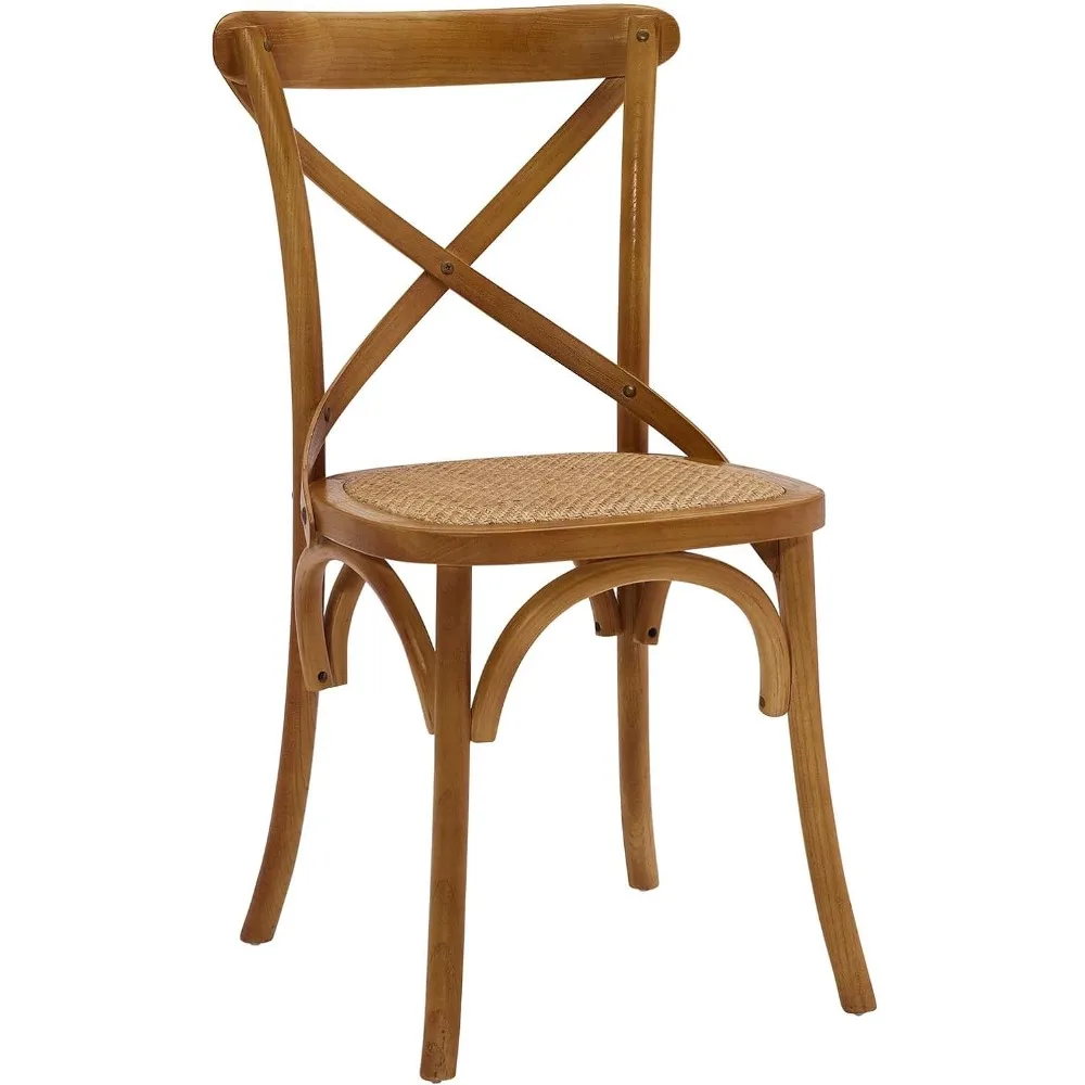 Gear Rustic Modern Farmhouse Elm Wood Rattan Dining Chair in Walnut