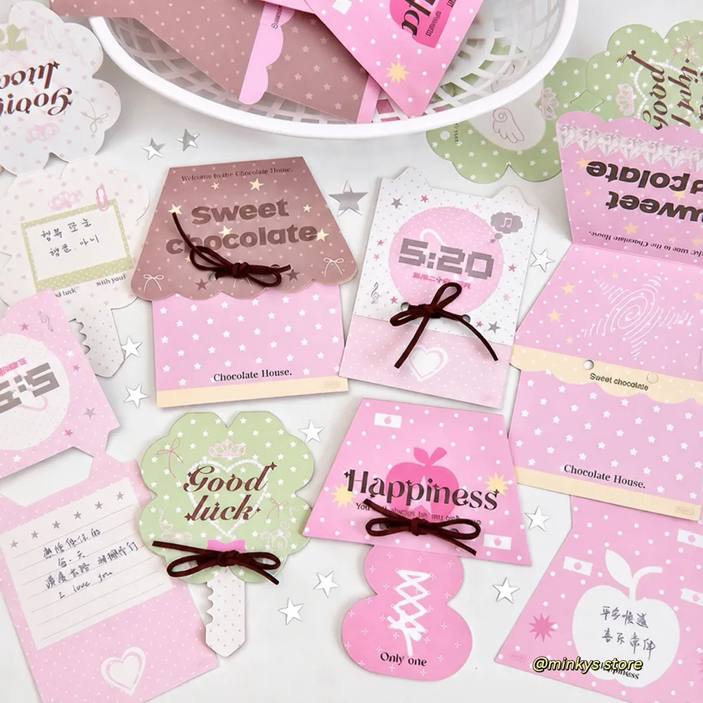 MINKYS Kawaii 40pcs/pack Ins Ribbon Irregular Festival Greeting Cards Aesthetic Handwriting Message Cards Memorial Bless Card