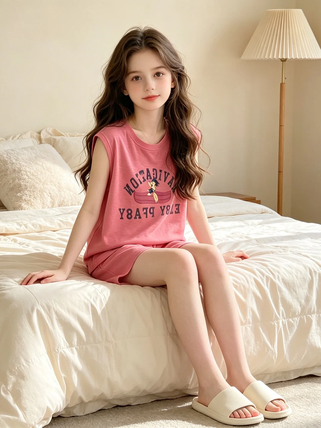 girls-sleeveless-vest-shorts-pajamas-set-summer-new-casual-wearable-children's-home-clothes-wide-children-can-wear-outside