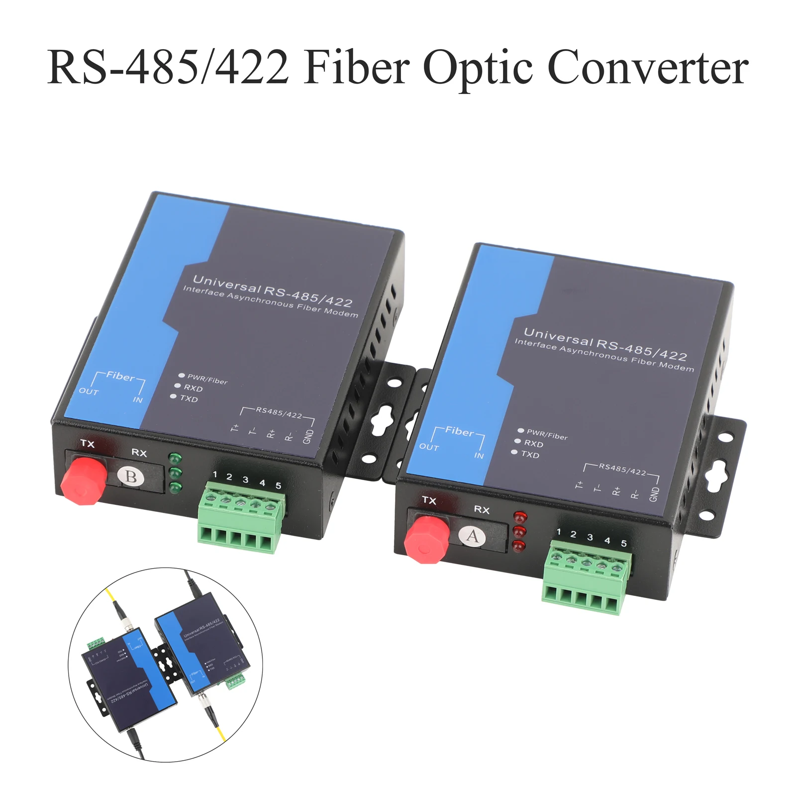 1 Pair RS485 1-Way Bidirectional Optical Transceiver SC/FC Single-Mode Single-Fiber/Multi-Mode Double-Fiber Converter US/EU Plug