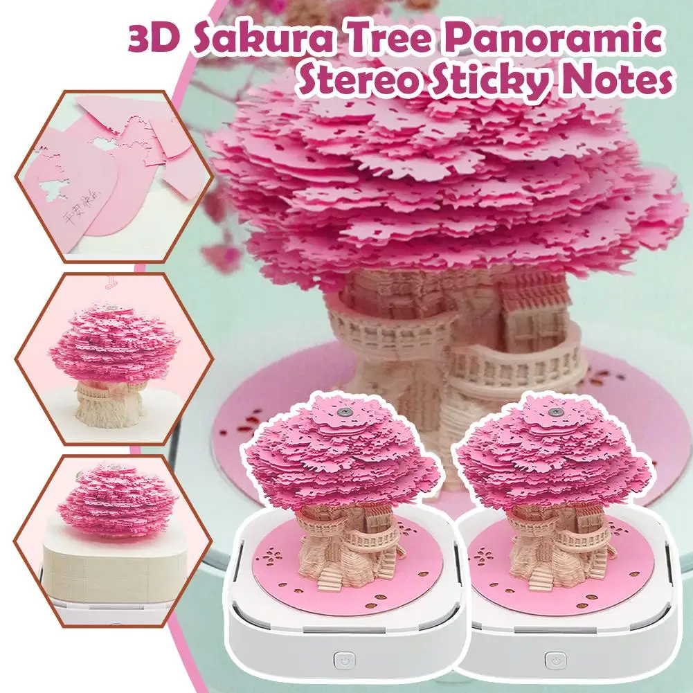 3d Desk Calendar 2025 Tear-away 3d Paper Art Notepad (cherry Desktop Blossom Sculpture Decor House Tree) Present With Light N4r2