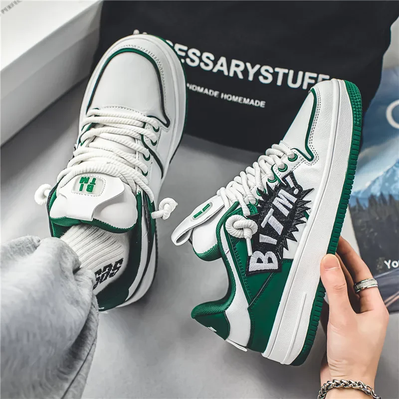 High-quality Leather Embroidered Letter Personalized Men's Sports Board Shoes, Comfortable and Multifunctional Skateboard Shoes