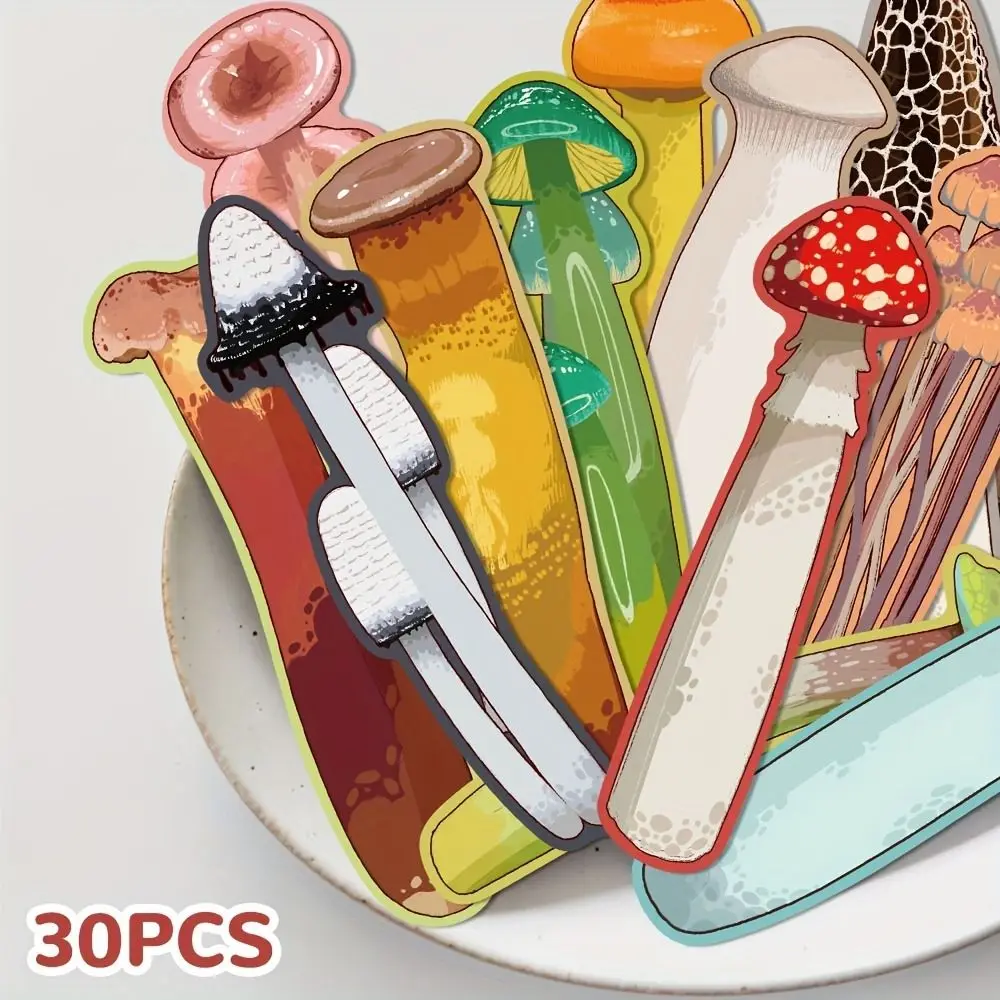 30PCS Set Retro Cartoon Mushroom Bookmarks Mushroom-Shaped Colorful Design Bookmark Cards Reading Bookmarks Book Decoration