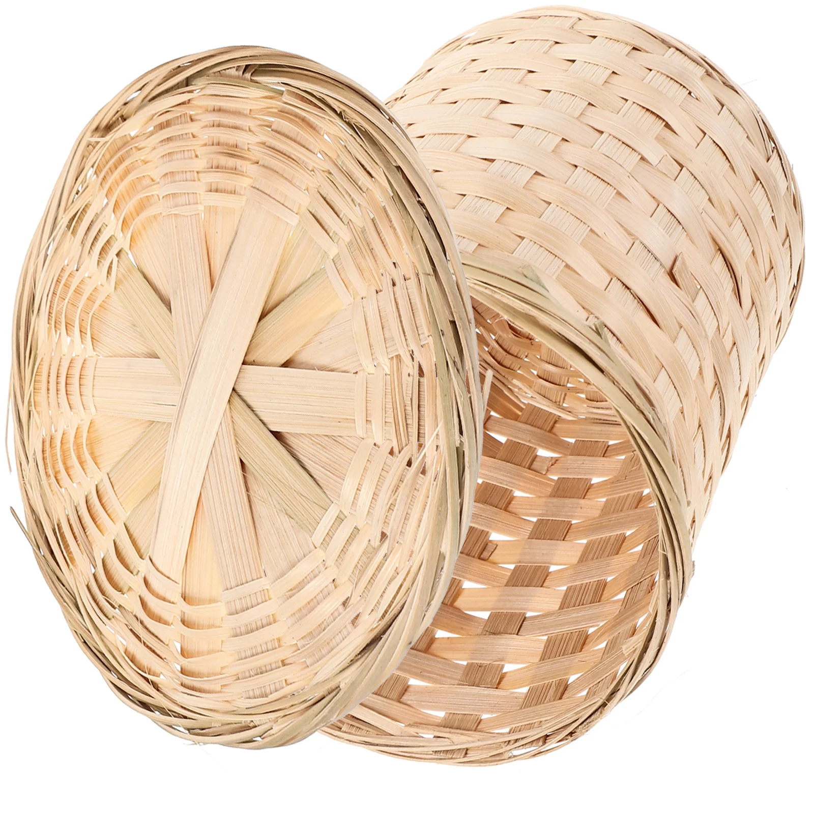 Luxshiny Rattan Round Waste Basket Lid Egg Basket Wicker Organizer Barrel Storage Tub Rattan Hamper Woven Trash Can Flower